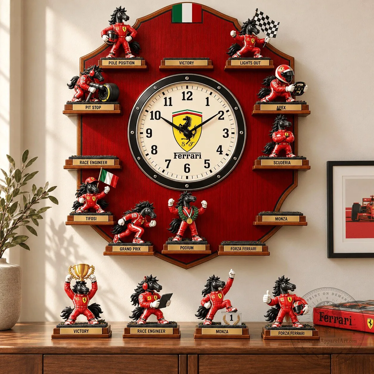 Ferrari Formula One Racing Team Mascot Sculpture Wall Clock