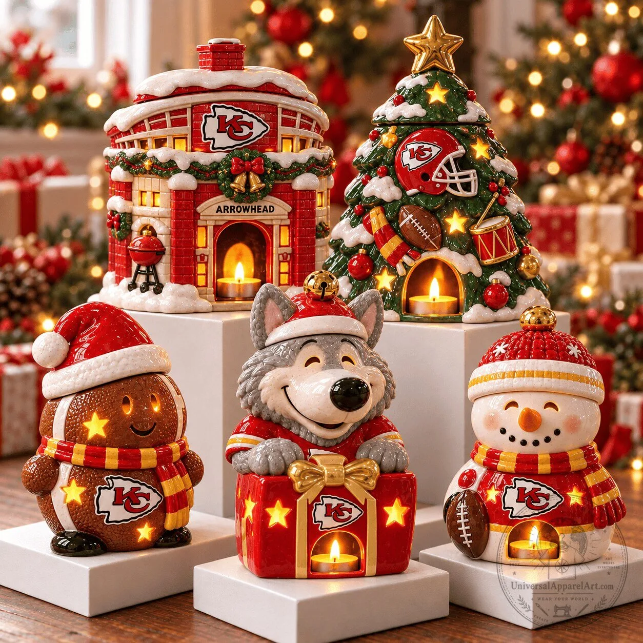 Kansas City Chiefs Christmas Ceramic Candle Holder Collection