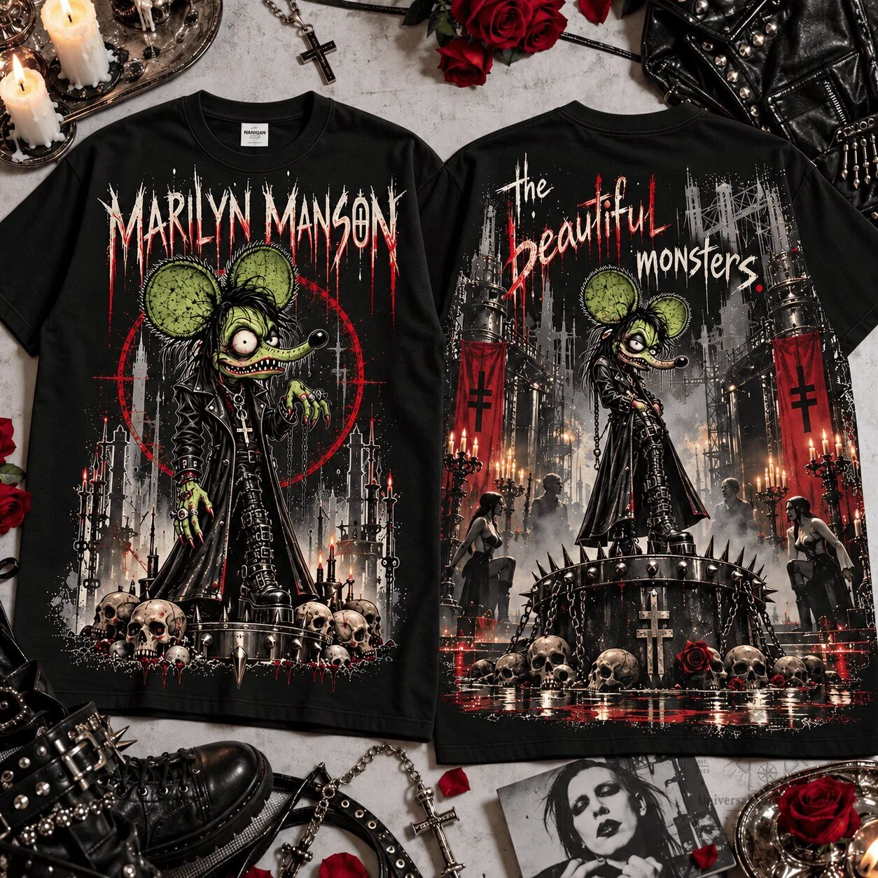 Marilyn Manson Rat Fink Beautiful Monsters Gothic Rock Band T-Shirt