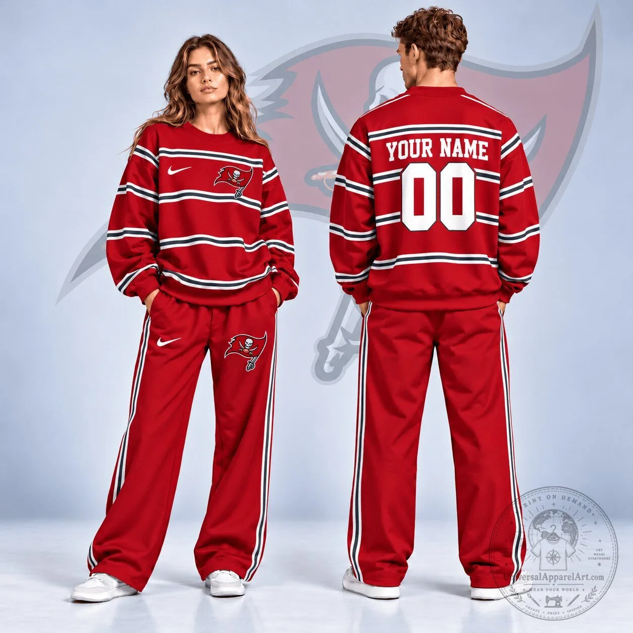 Tampa Bay Buccaneers Personalized NFL Team Sweatshirt and Wide Leg Pants Set
