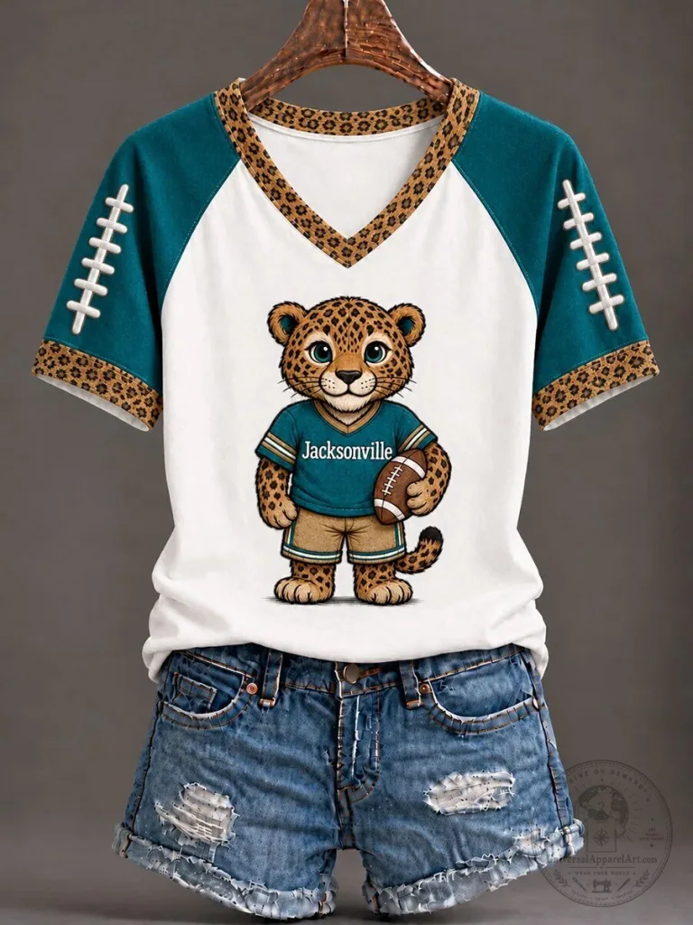 Gameday Jacksonville Jaguars Football Leopard Mascot Women's V-Neck T-Shirt