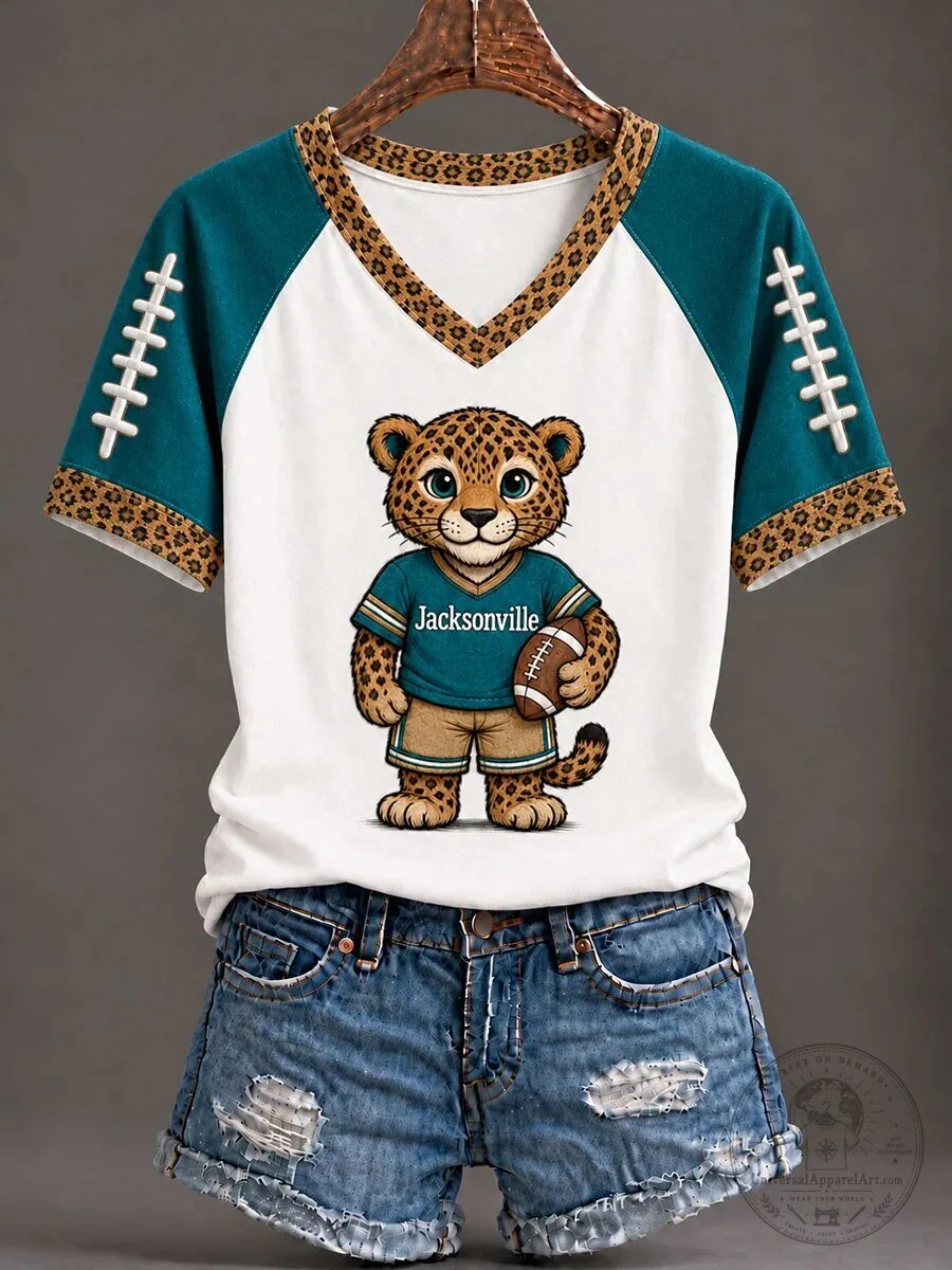 Gameday Jacksonville Jaguars Football Leopard Mascot Women’s V-Neck T-Shirt