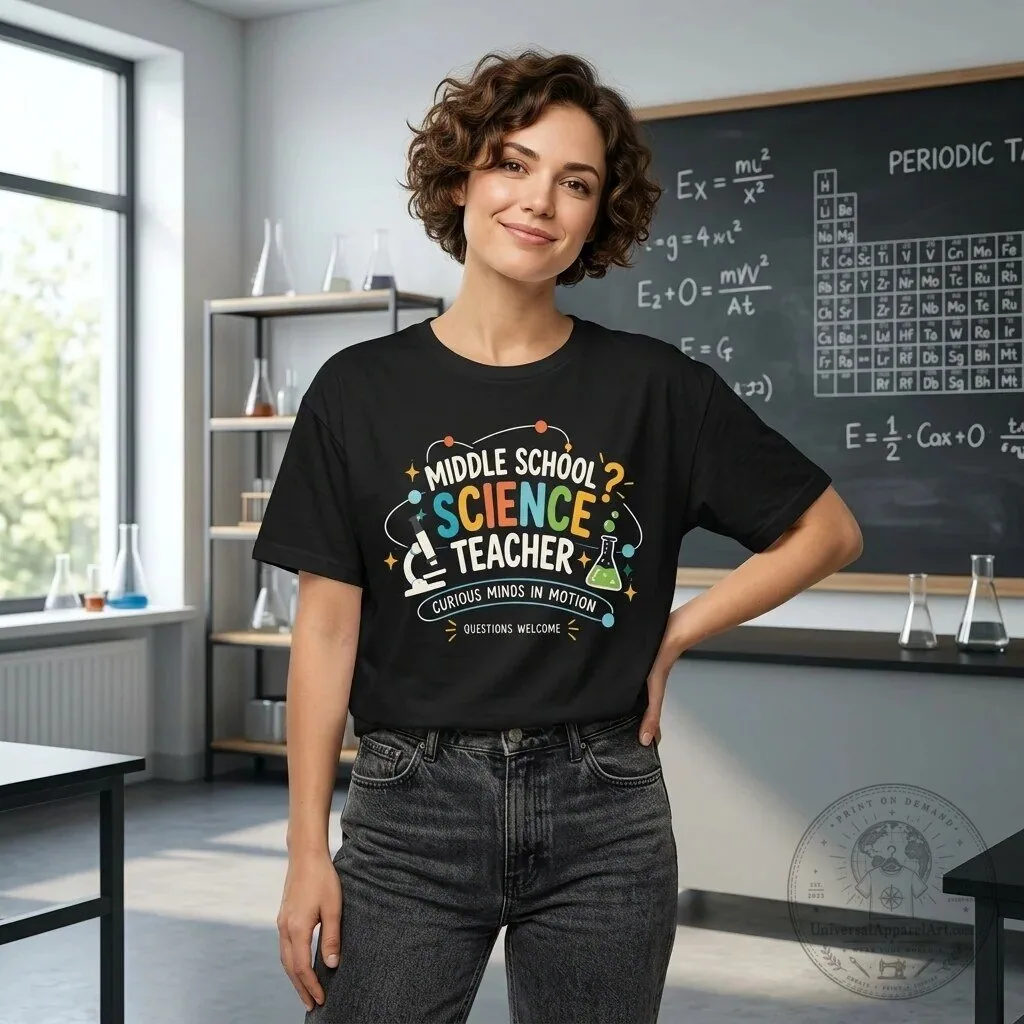 Middle School Science Teacher Curious Minds In Motion Questions Welcome T-Shirt