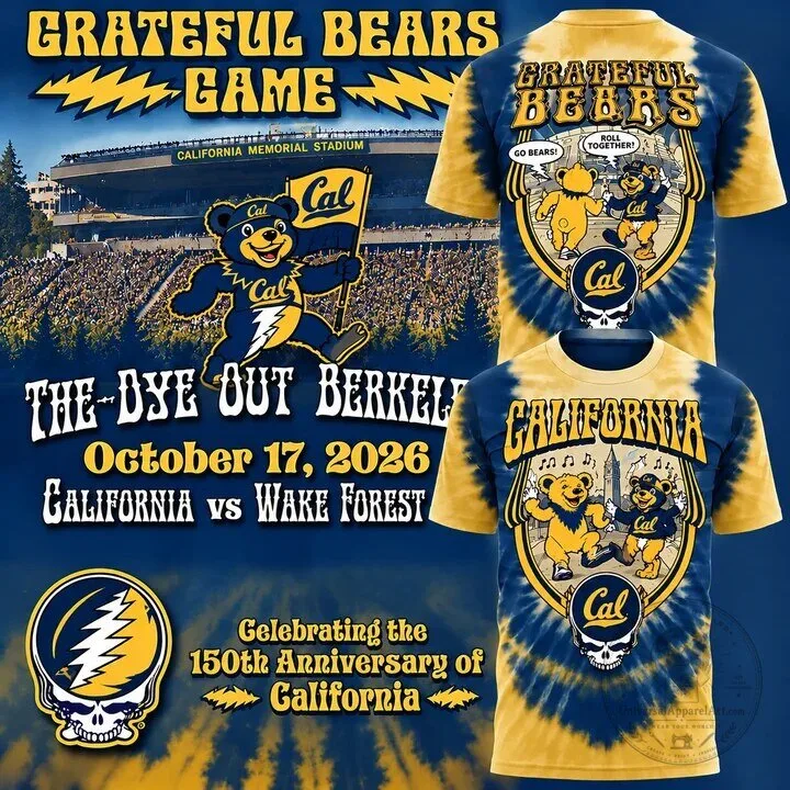 Grateful Dead Tie-Dye T-Shirt featuring California Golden Bears Football Design