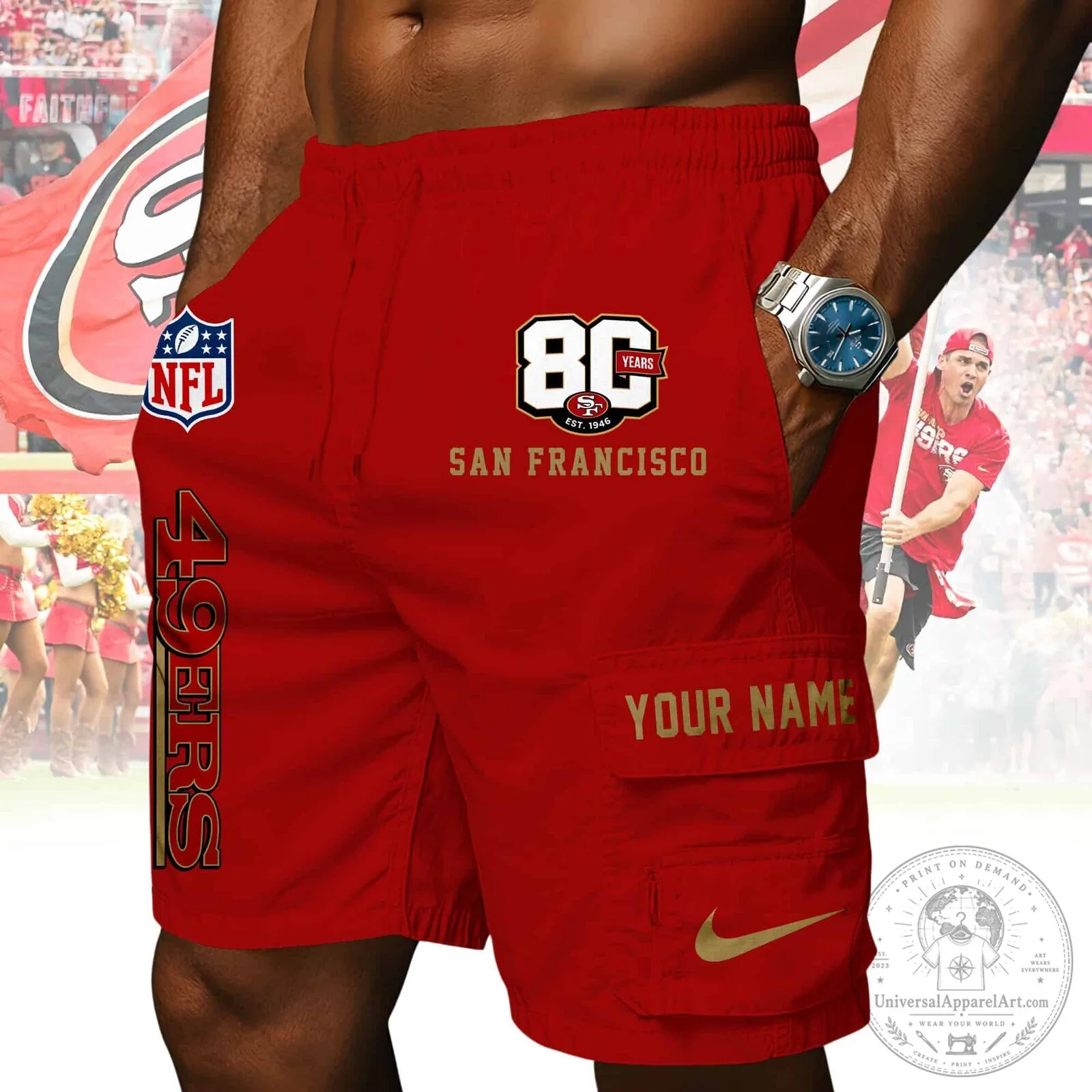 San Francisco 49ers NFL Football Team Red Athletic Shorts