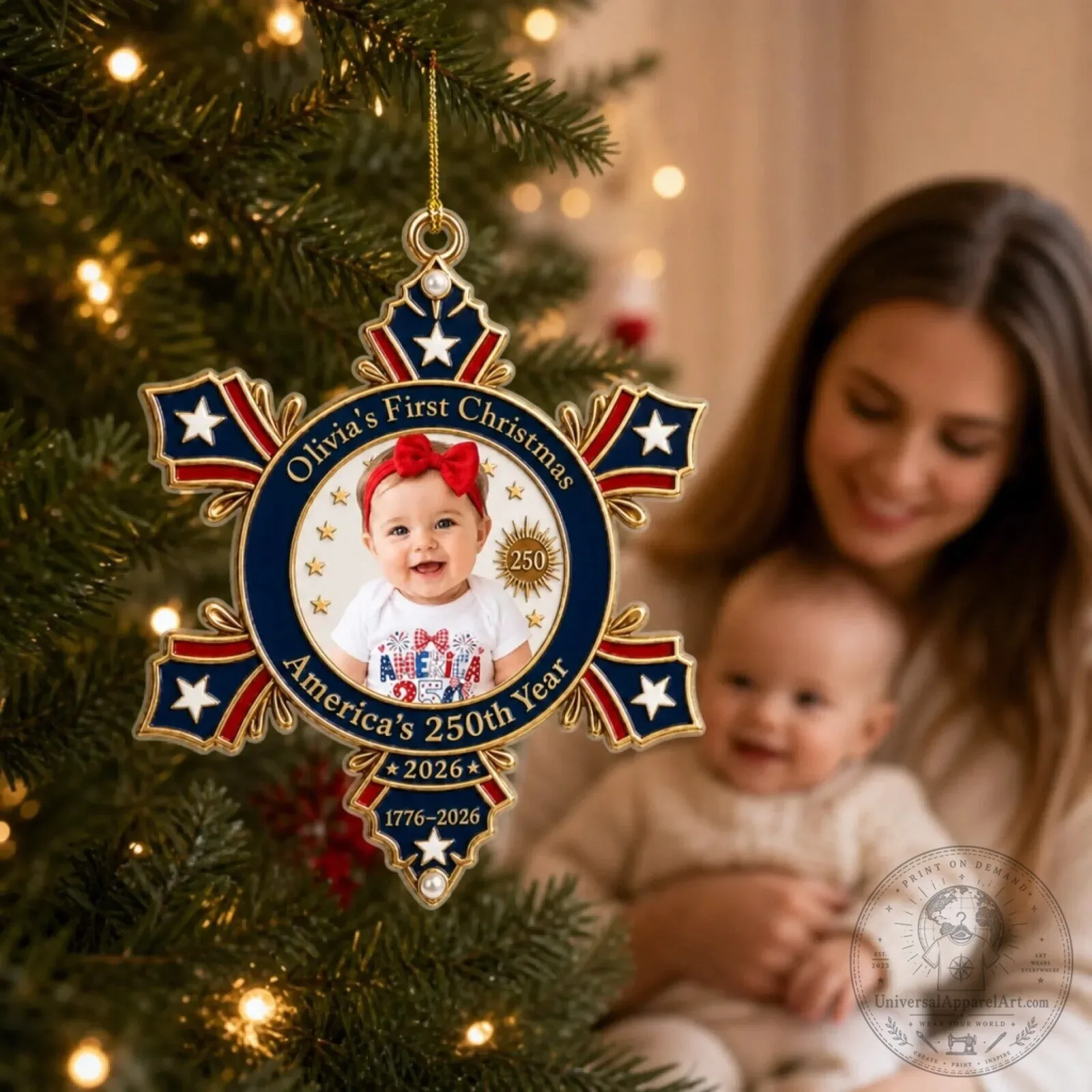 Personalized Baby's First Christmas America's 250th Year Snowflake Ornament 11 personalized baby s first christmas america s 250th year snowflake ornament gallery 4
