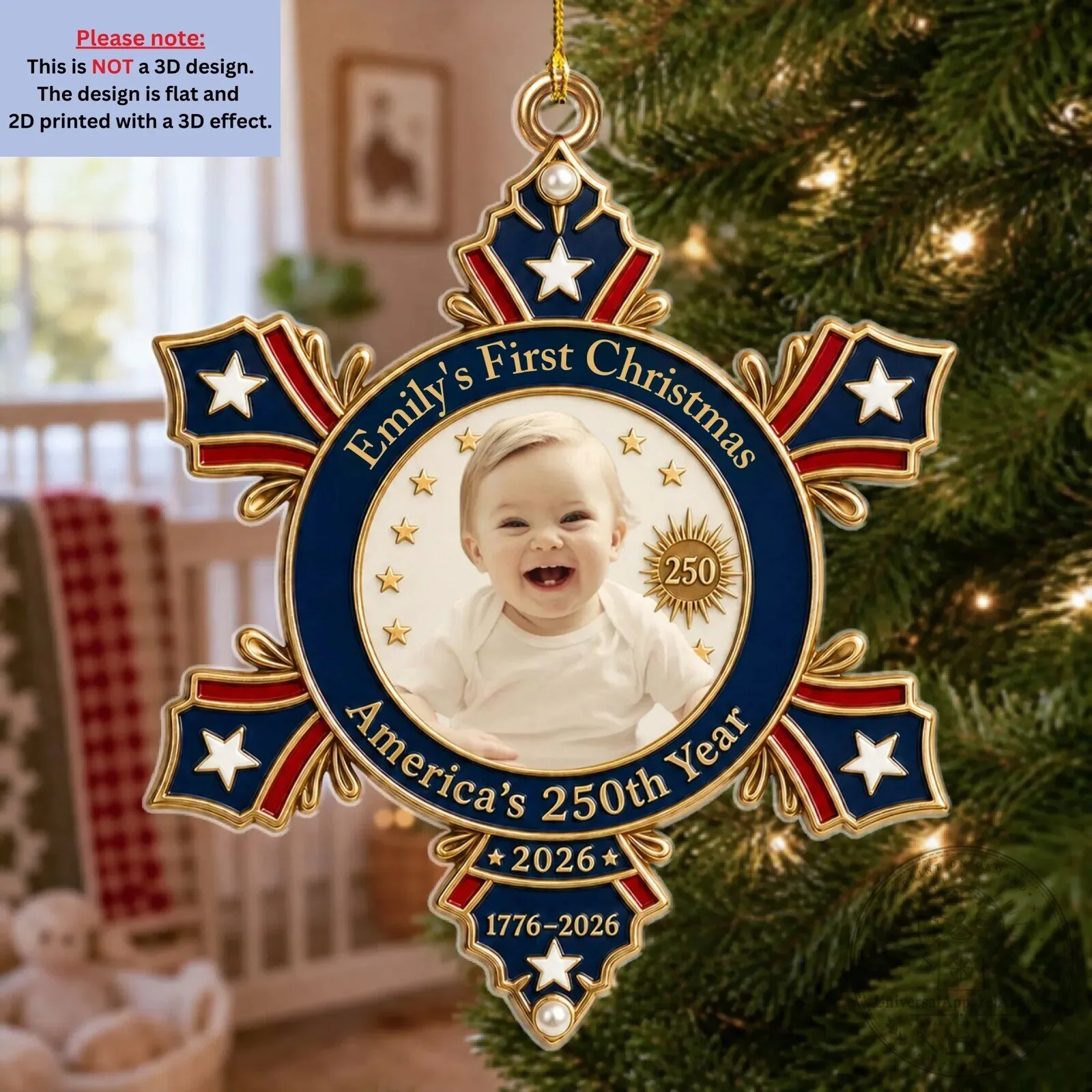 Personalized Baby's First Christmas America's 250th Year Snowflake Ornament 12 personalized baby s first christmas america s 250th year snowflake ornament gallery 5