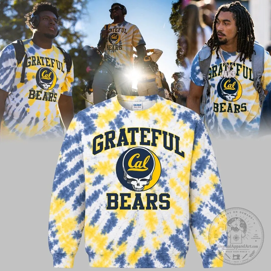Grateful Dead California Golden Bears Tie-Dye Blue and Gold Crewneck Sweatshirt