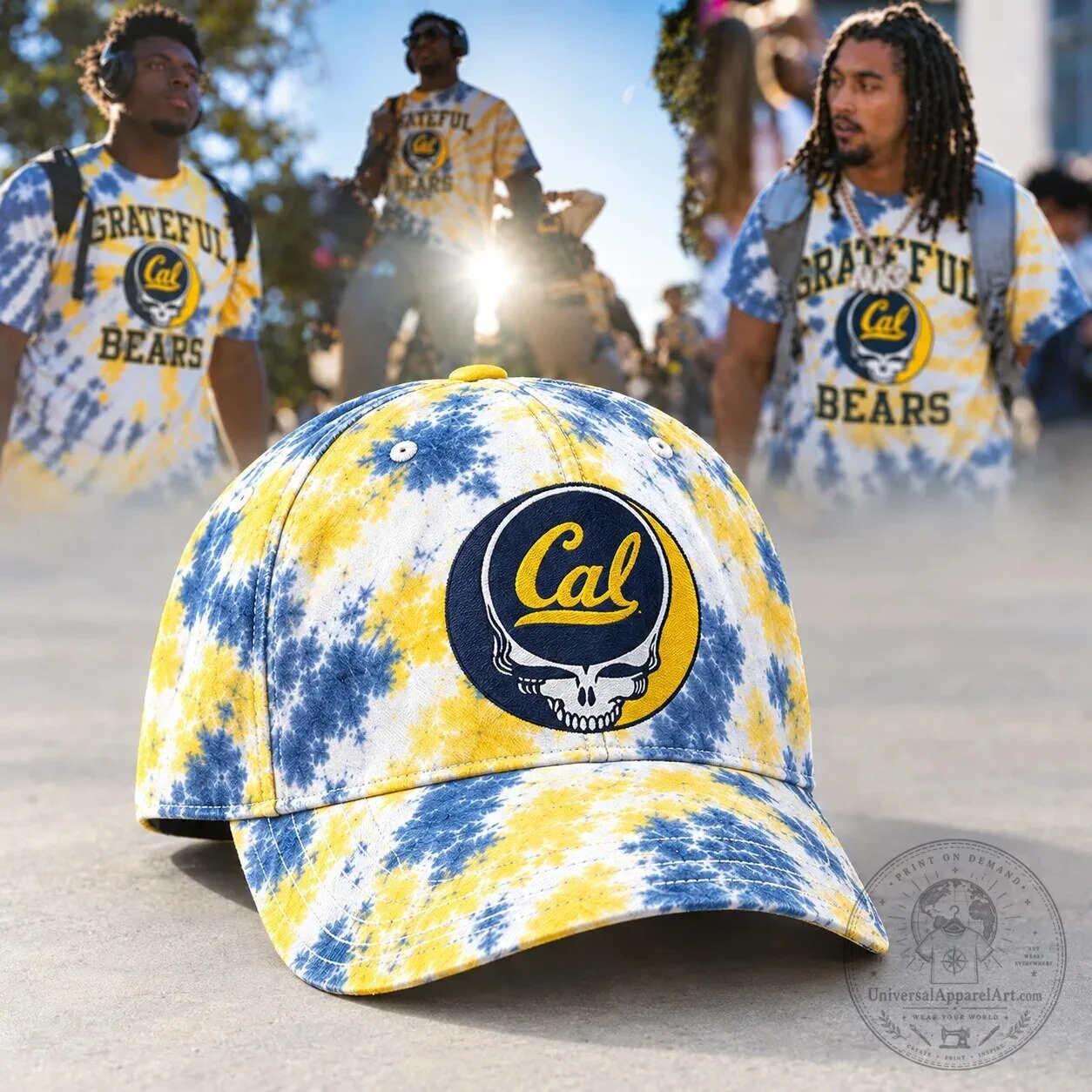 Grateful Dead California Golden Bears Tie-Dye Blue and Gold Crewneck Sweatshirt 3 Grateful Dead California Golden Bears Tie-Dye Blue and Gold Crewneck Sweatshirt