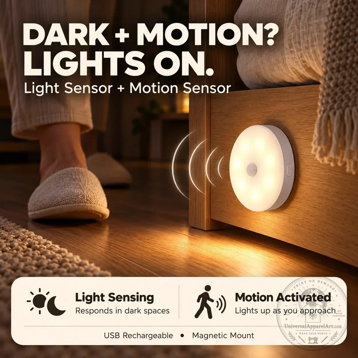 Rechargeable Motion Sensor Night Light with Magnetic Mount and Light Sensor