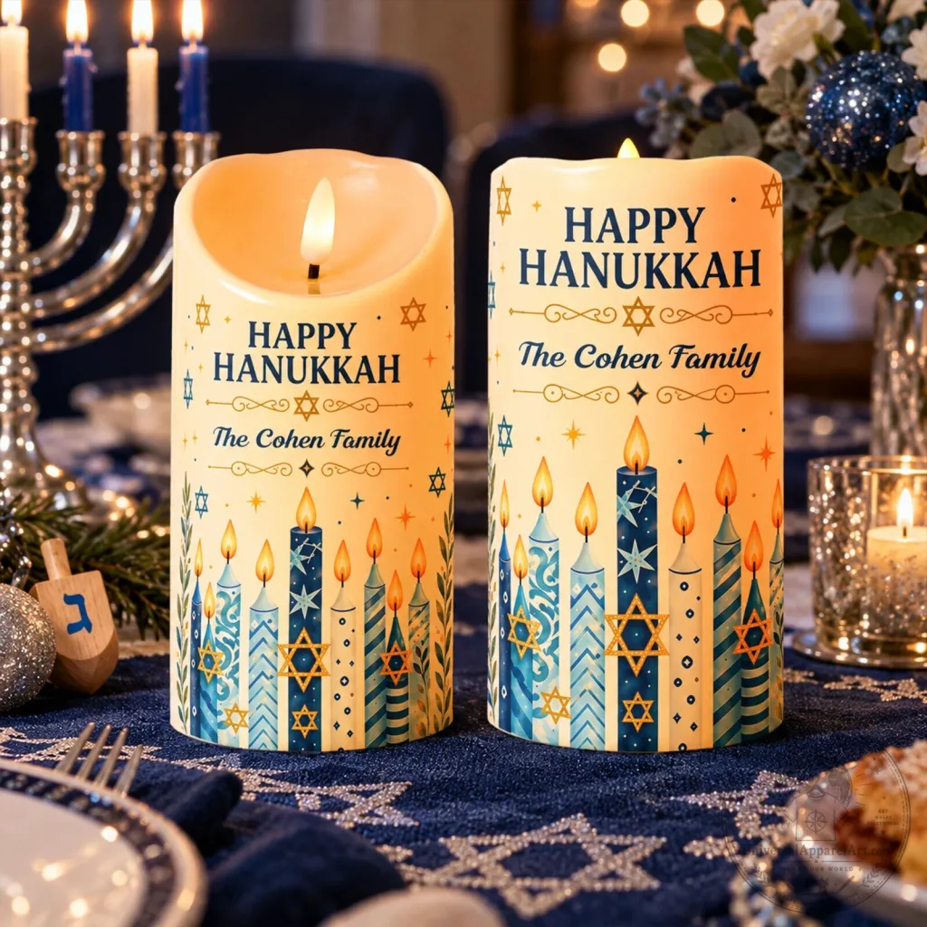 Personalized Happy Hanukkah Decorative LED Pillar Candle Lights for Home Decor Personalized Happy Hanukkah Decorative LED Pillar Candle Lights for Home Decor
