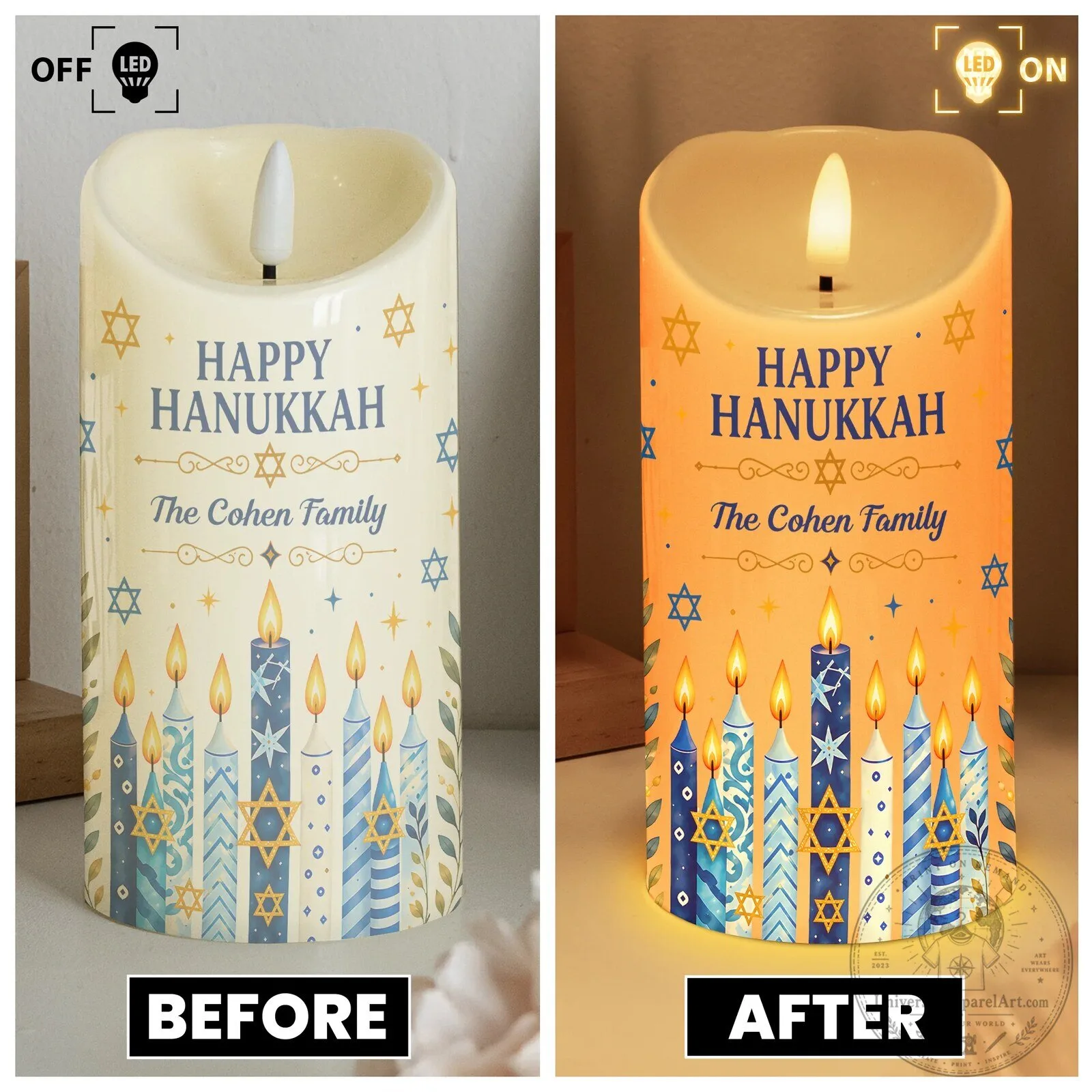 Personalized Happy Hanukkah Decorative LED Pillar Candle Lights for Home Decor 9 Personalized Happy Hanukkah Decorative LED Pillar Candle Lights for Home Decor