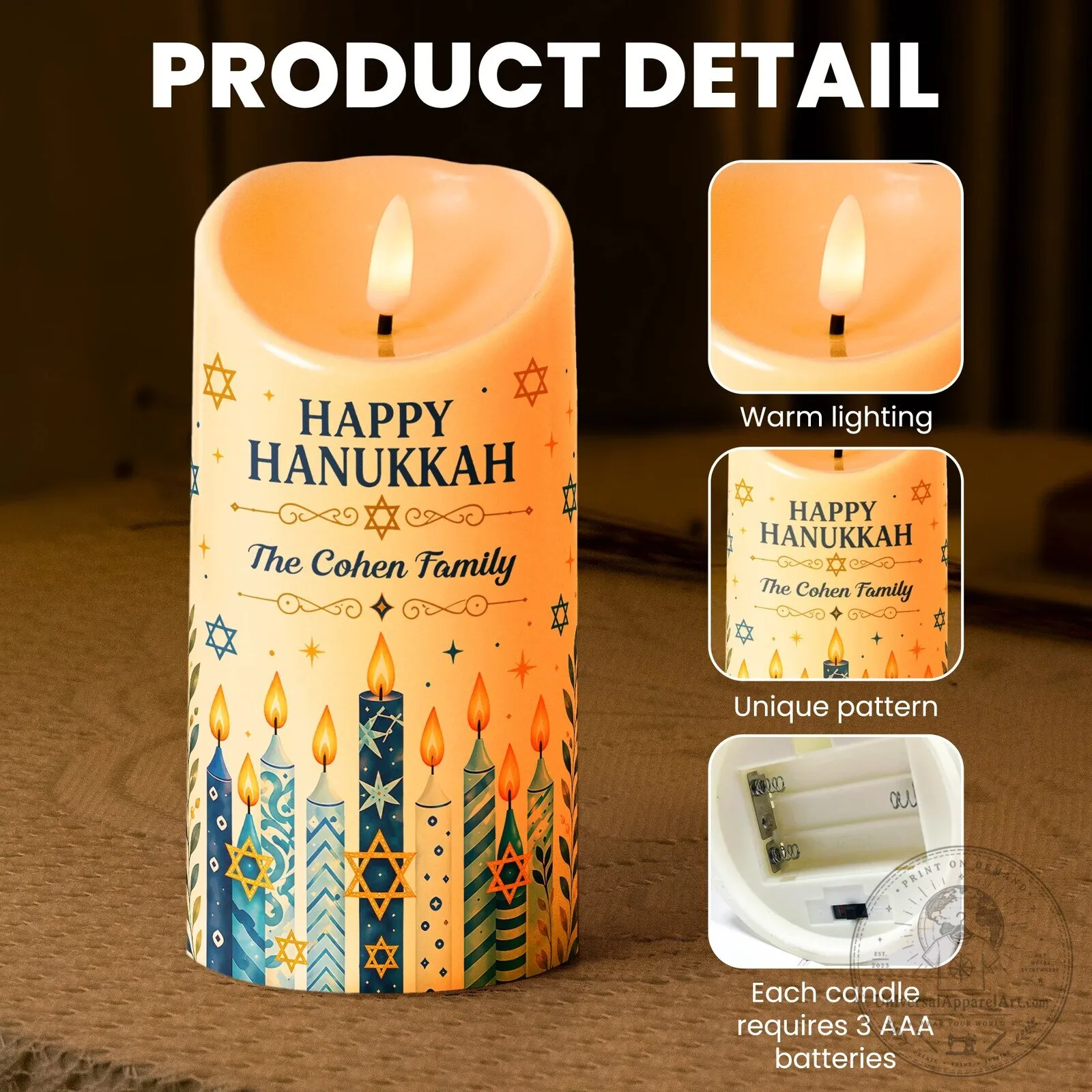 Personalized Happy Hanukkah Decorative LED Pillar Candle Lights for Home Decor 10 Personalized Happy Hanukkah Decorative LED Pillar Candle Lights for Home Decor