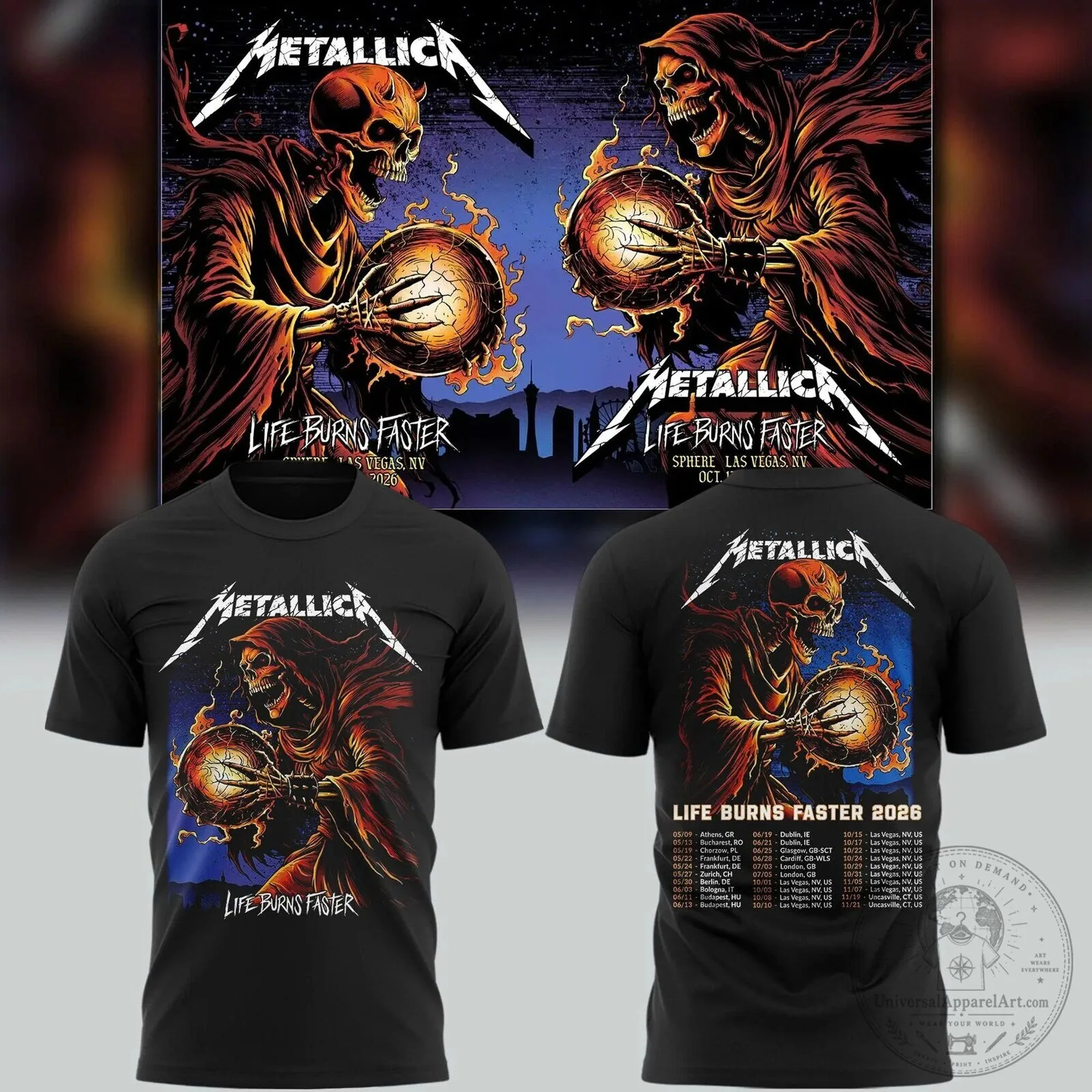 Black T-Shirt for Metallica's Life Burns Faster Sphere Tour in Las Vegas