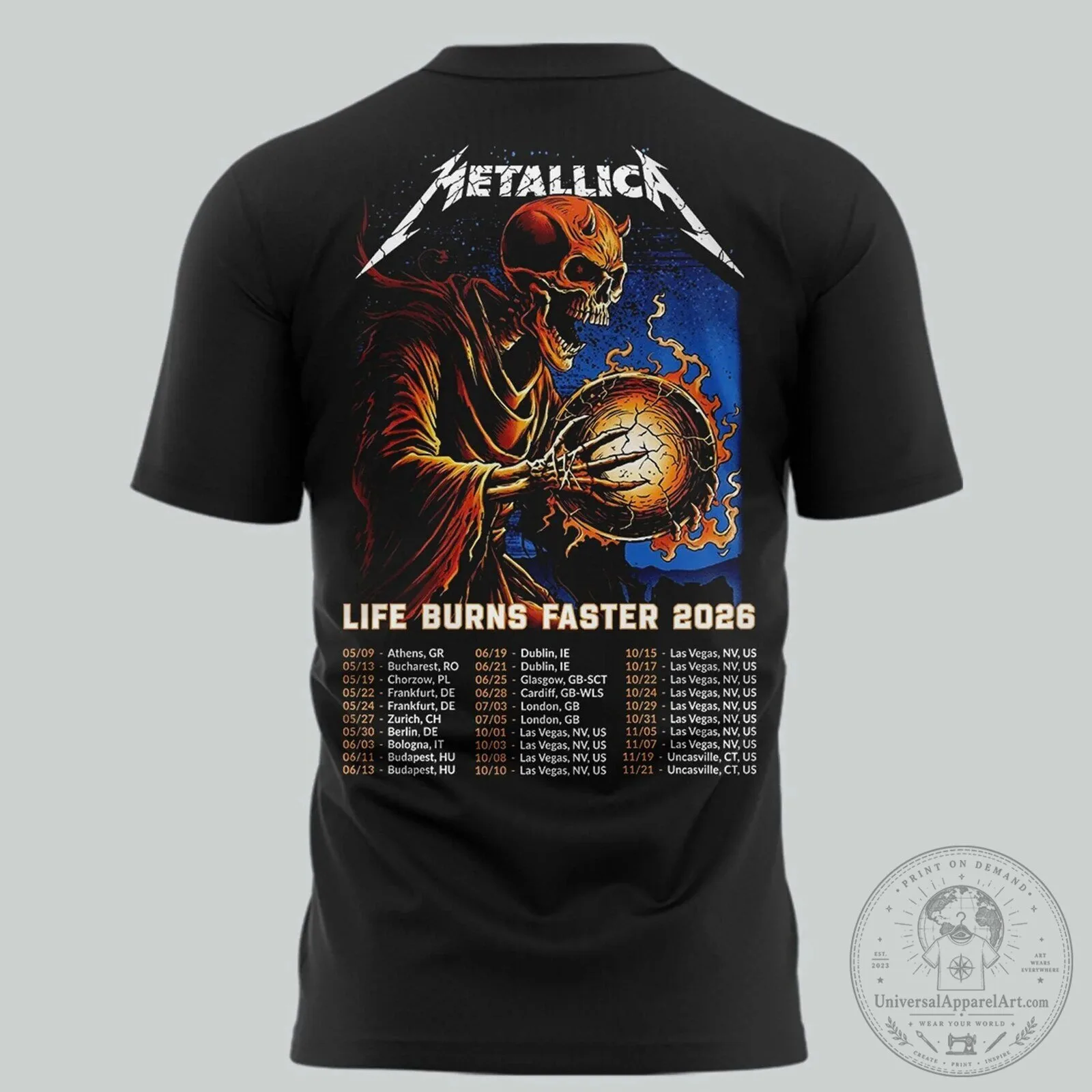 Black T-Shirt for Metallica's Life Burns Faster Sphere Tour in Las Vegas 5 black t shirt for metallica s life burns faster sphere tour in las vegas gallery 2