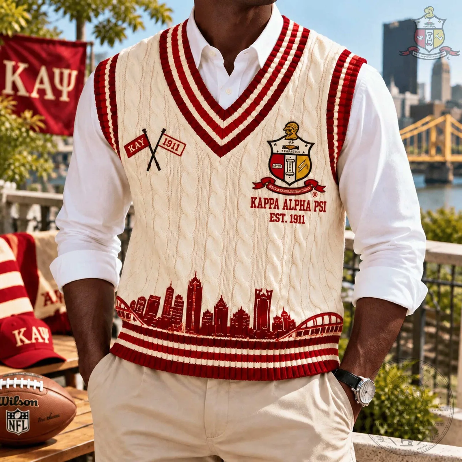 Kappa Alpha Psi Fraternity Cable Knit V-Neck Sweater Vest