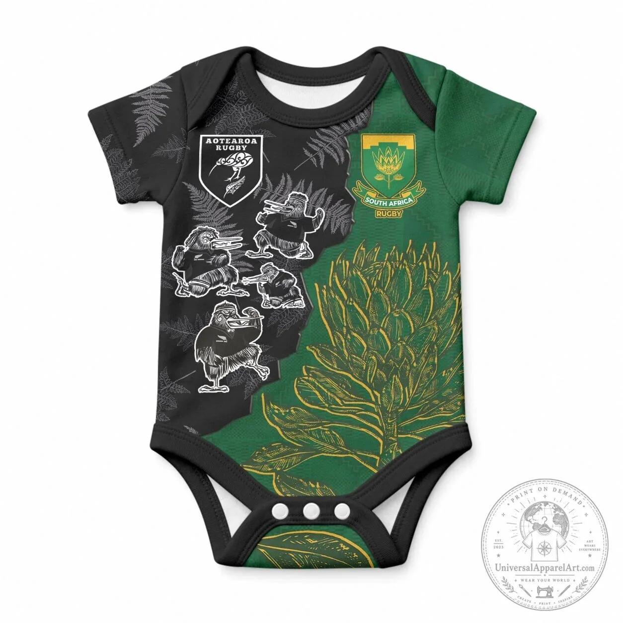 Aotearoa South Africa Rugby Freedom Cup Kiwi Warriors King Protea Baby Bodysuit