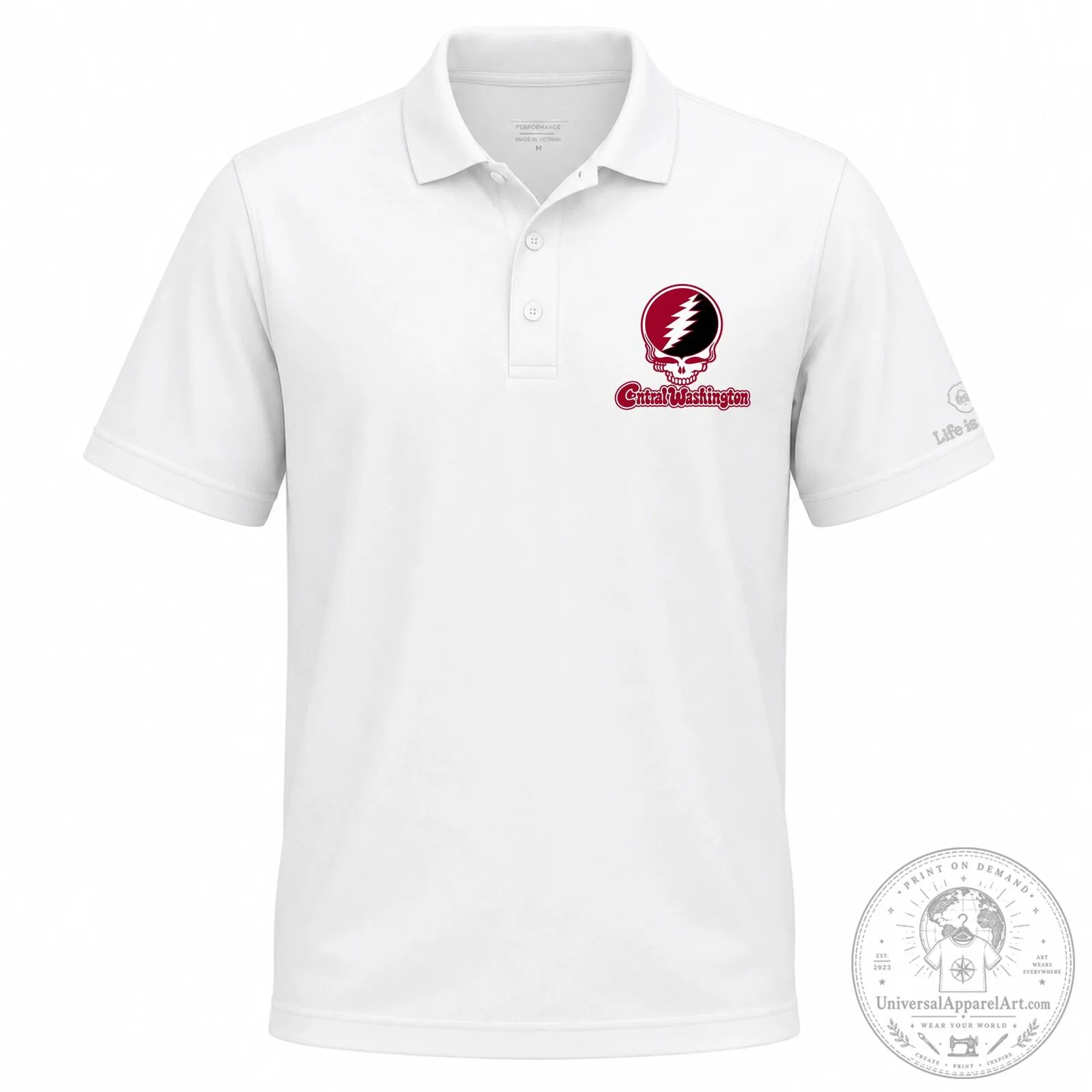 Central Washington Grateful Dead Stealie Skull Logo Polo Shirt 7 Central Washington Grateful Dead Stealie Skull Logo Polo Shirt