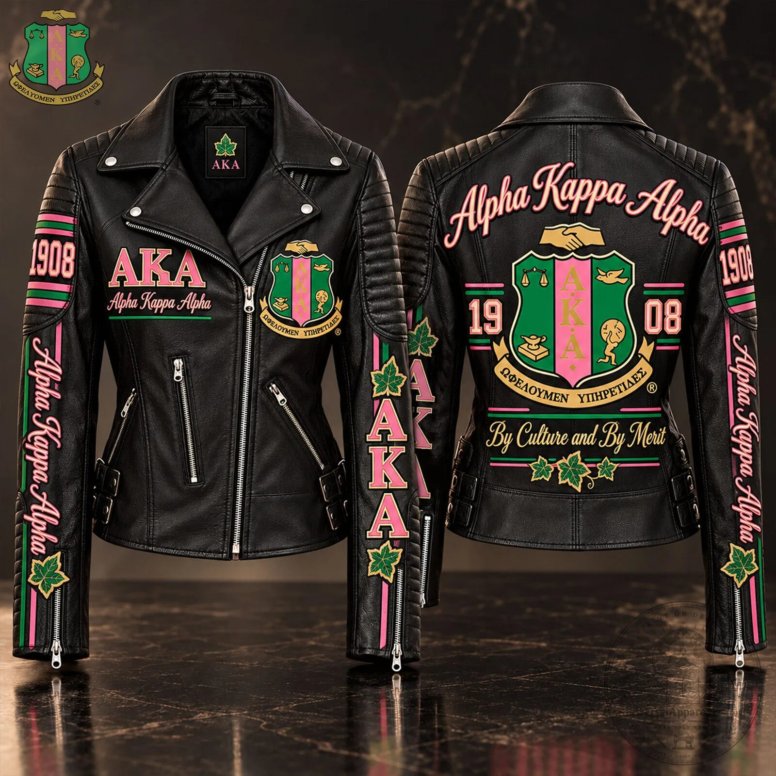 Alpha Kappa Alpha Sorority Incorporated Black Leather Jacket