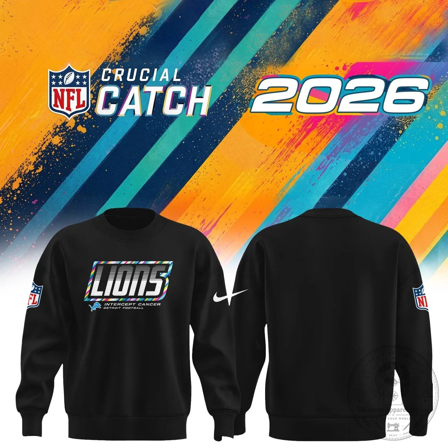 Detroit Lions Crucial Catch Intercept Cancer 2026 NFL Football Sweatshirt