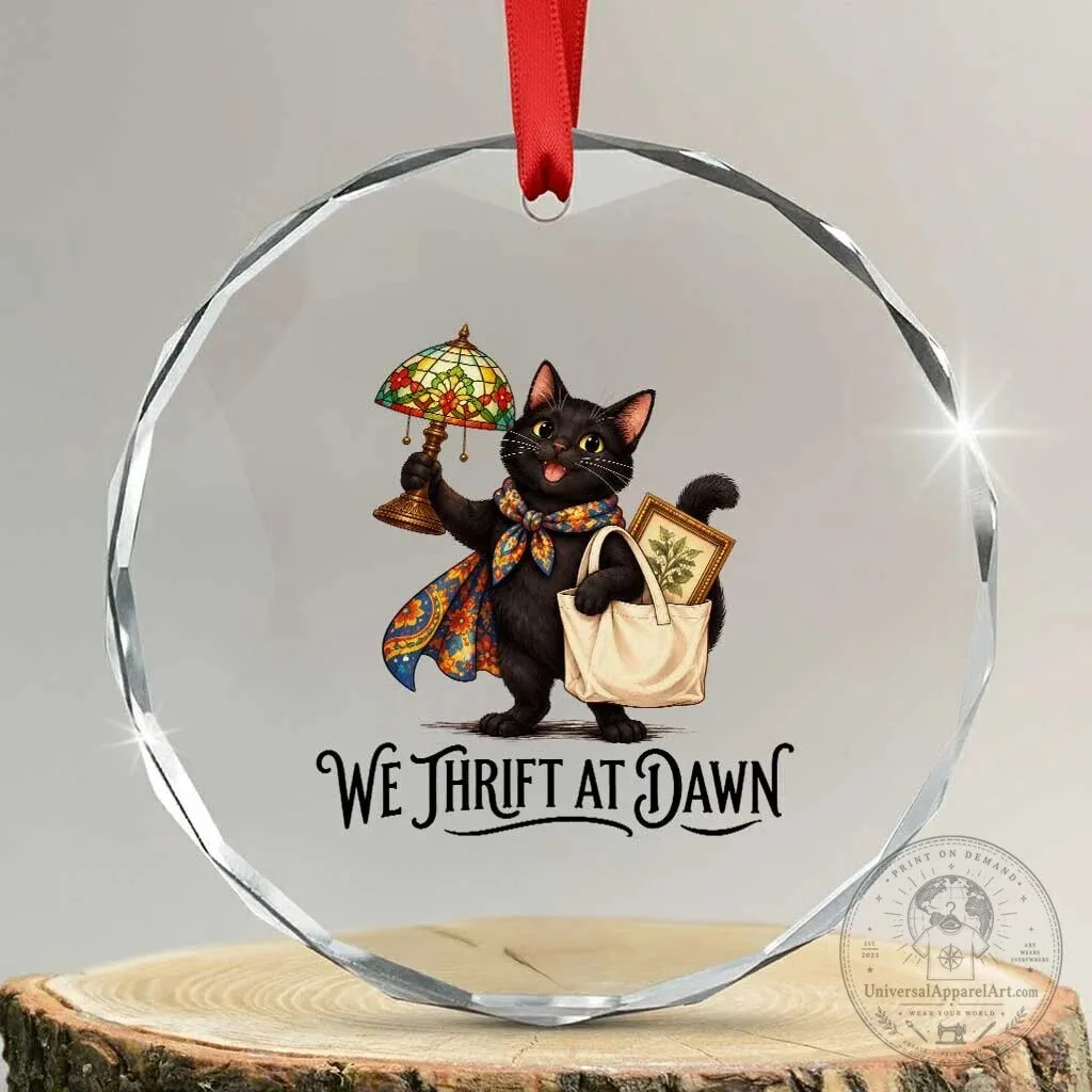We Thrift At Dawn Black Cat Thrifting Funny Crystal Glass Ornament 1 We Thrift At Dawn Black Cat Thrifting Funny Crystal Glass Ornament