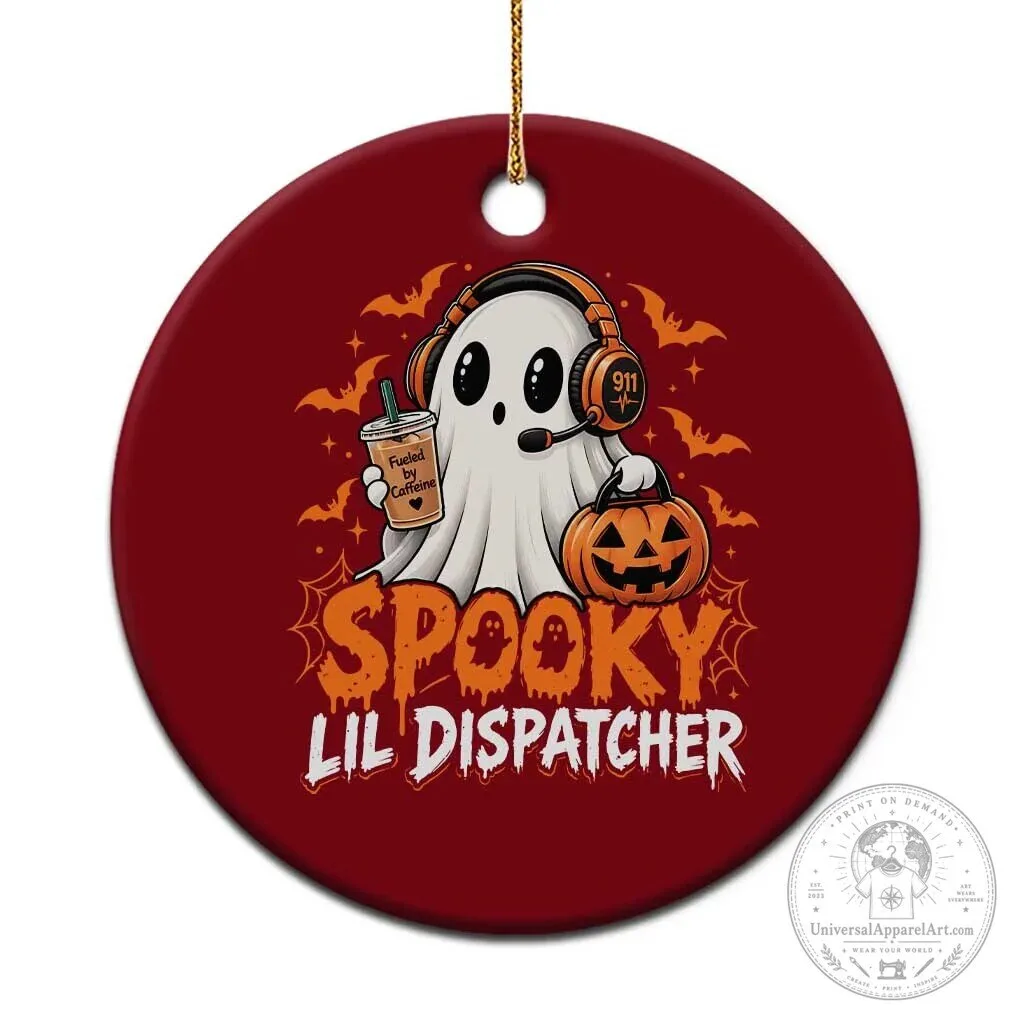 Spooky Little Dispatcher Halloween Ghost Fueled By Caffeine Ceramic Ornament 1 Spooky Little Dispatcher Halloween Ghost Fueled By Caffeine Ceramic Ornament
