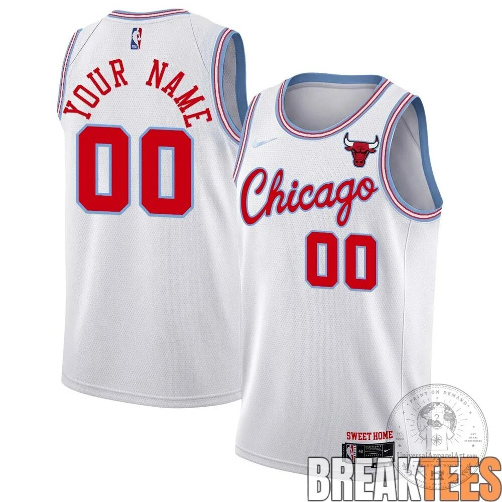 Chicago Bulls Basketball Custom White Jersey with Your Name and Number