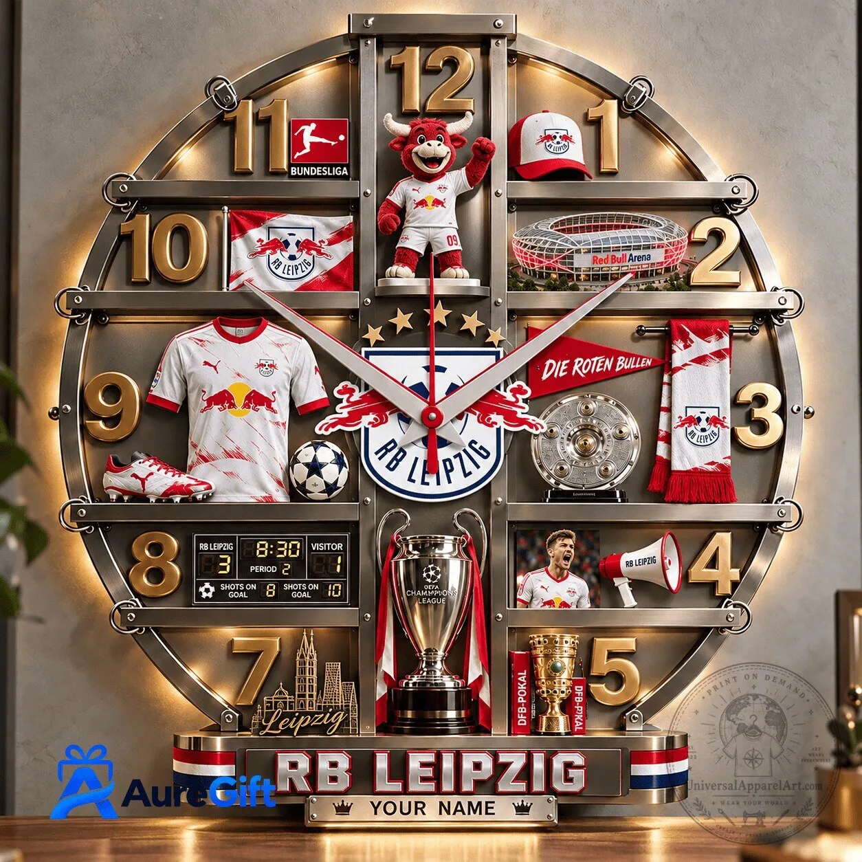 RB Leipzig Bundesliga Matchday Personalized Name Acrylic Wall Clock